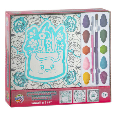 Conjunto de arte kawaii de pintura de acuarela de grupo de manualidades creativas - 3x plantas de lienzo