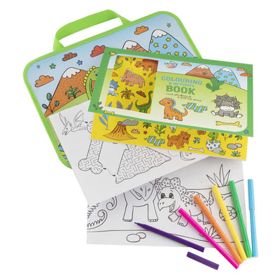 Vassoio da viaggio per gruppi di artigianato creativo incl. libro di attività da colorare - dinosauro