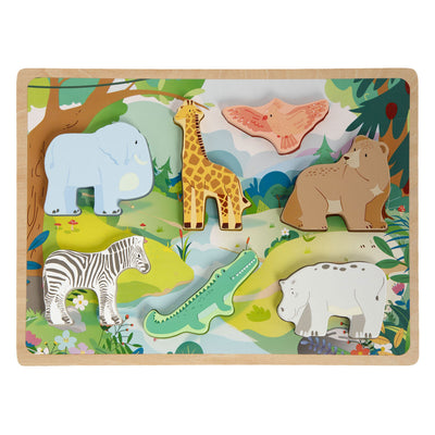 Grupo de manualidades creativas de madera con rompecabezas 3D de la jungla - 7 piezas.