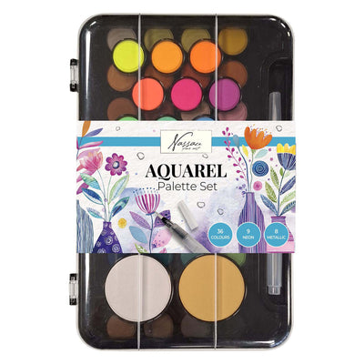 Juego de pintura de acuarela de Nassau de Creative Craft Group con paleta - 36 colores