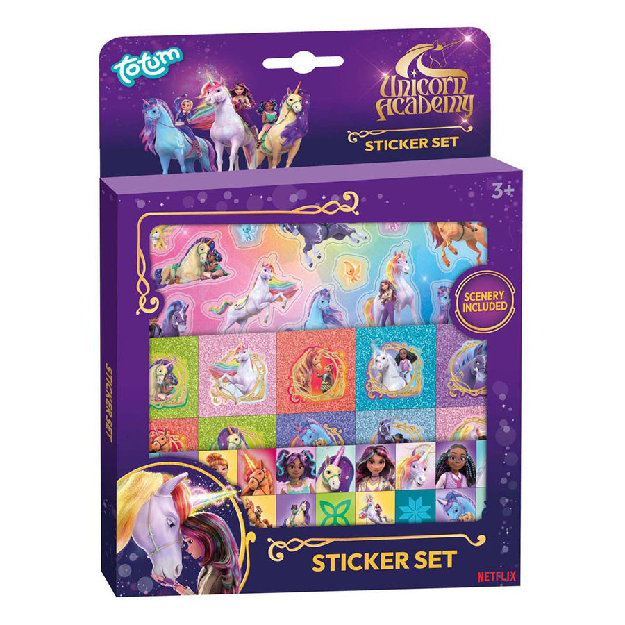 Set di adesivi Creative Craft Group Totum Unicorn Academy - 3 fogli + 1 sfondo