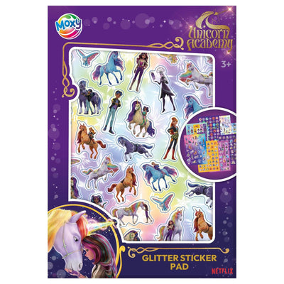 Libro di adesivi glitterati Moxy unicorno a5