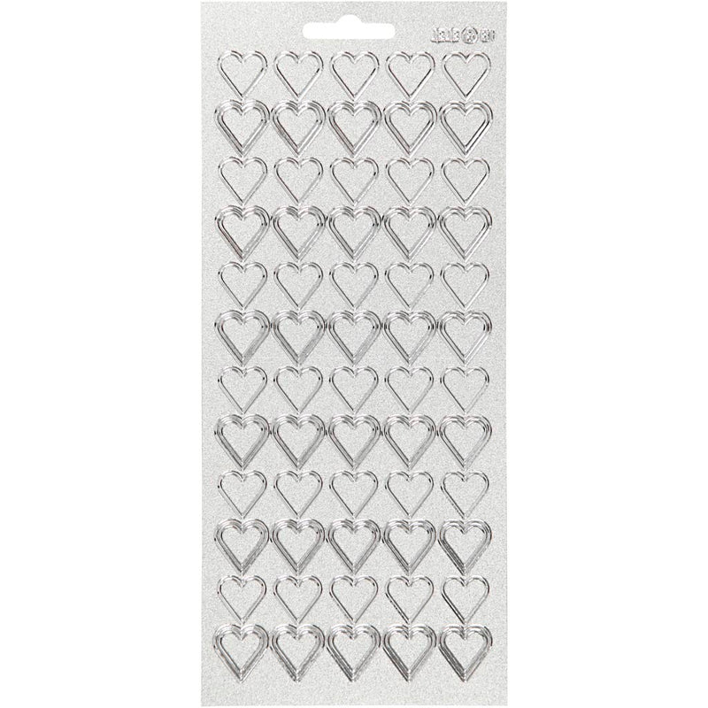 Pegatinas de empresa Creativ, corazones, hoja 10x23 cm, plata, 1 hoja