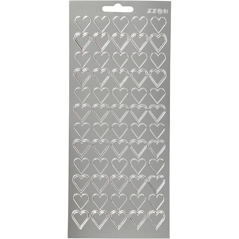 Pegatinas de empresa Creativ, corazones, hoja 10x23 cm, plata, 1 hoja