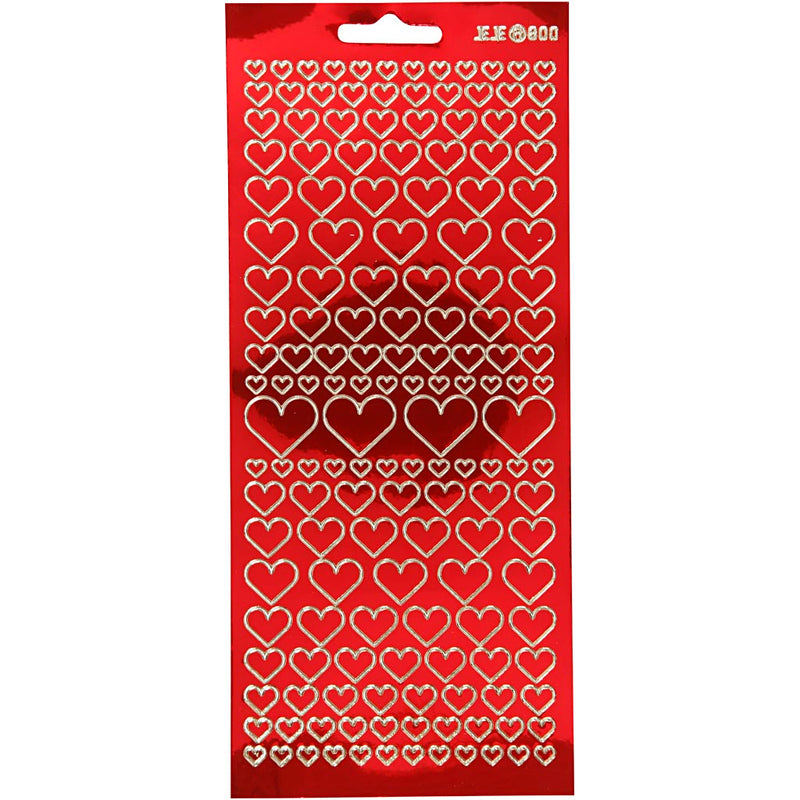 Stickers, harten, vel 10x23 cm, transparant rood, 1 vel