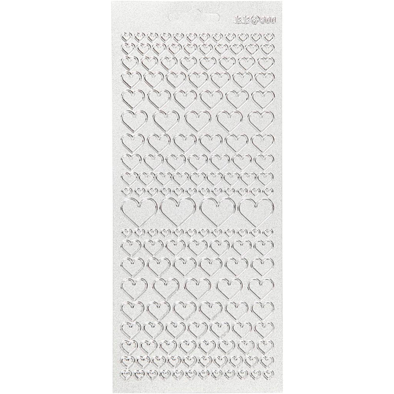 Stickers, harten, vel 10x23 cm, zilver, 1 vel