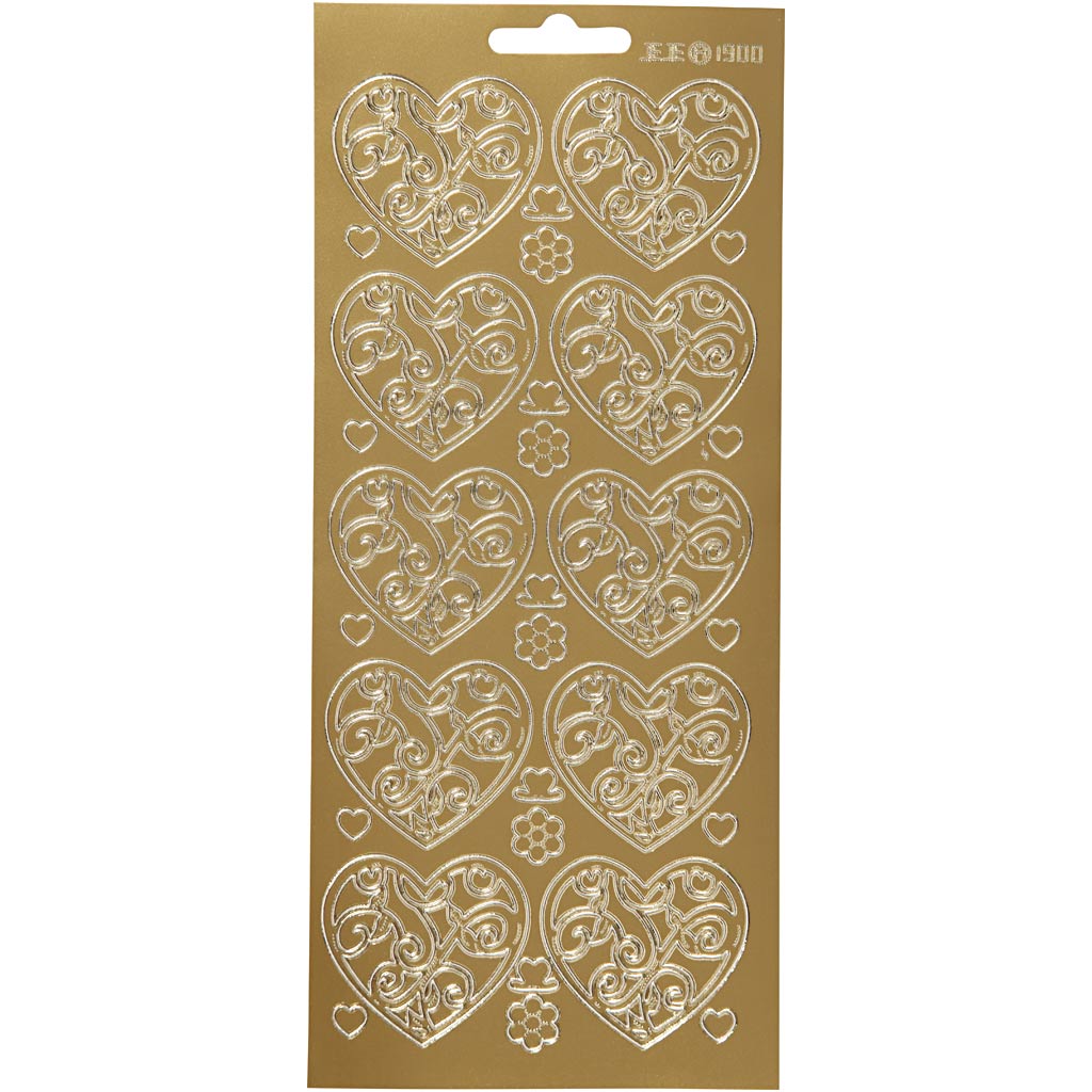 Adesivi aziendali Creativ, cuori, foglio 10x23 cm, oro, 1 foglio