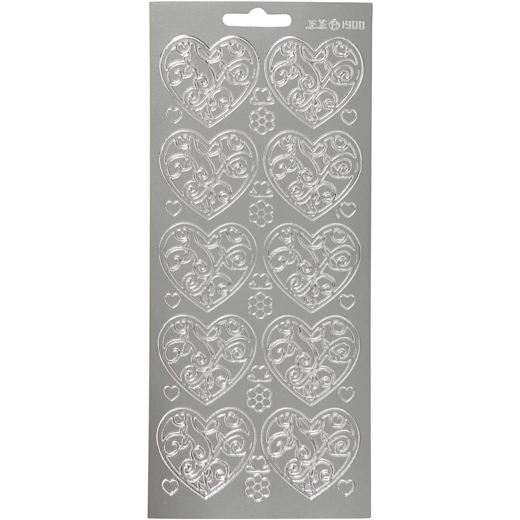 Adesivi aziendali Creativ, cuori, foglio 10x23 cm, argento, 1 foglio