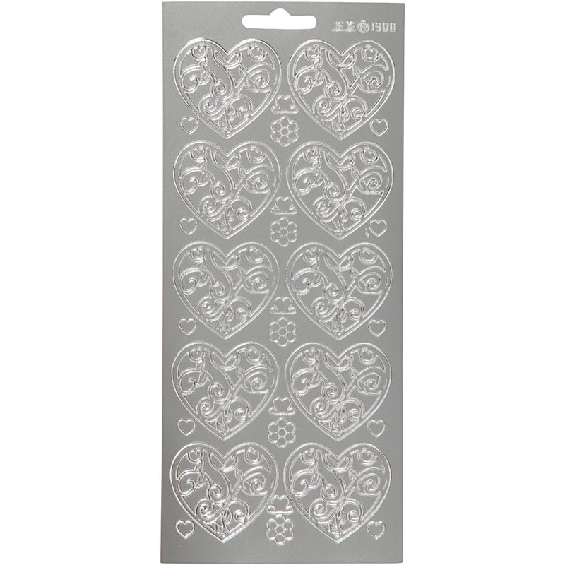 Pegatinas de empresa Creativ, corazones, hoja 10x23 cm, plata, 1 hoja