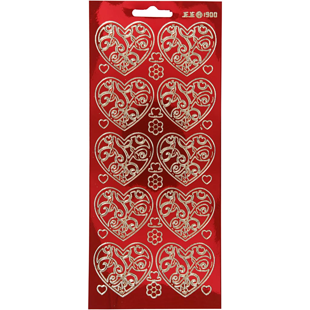 Pegatinas de empresa Creativ, corazones, hoja 10x23 cm, dorado, rojo transparente, 1 hoja