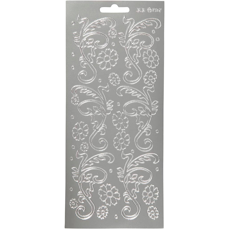 Stickers, deco bladeren, vel 10x23 cm, zilver, 1 vel