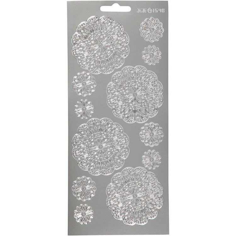 Stickers, bloemen, vel 10x23 cm, zilver, 1 vel