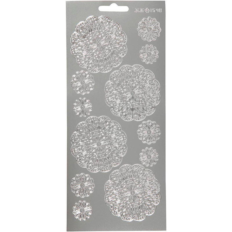 Pegatinas Creativ Company, flores, hoja 10x23 cm, plata, 1 hoja
