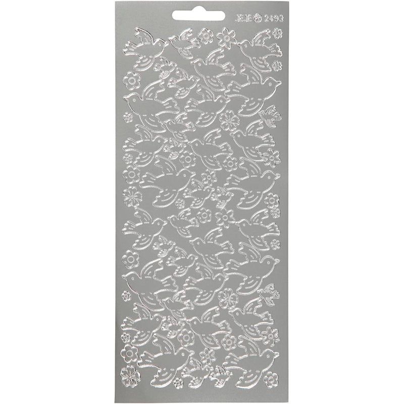 Stickers, duiven, vel 10x23 cm, zilver, 1 vel