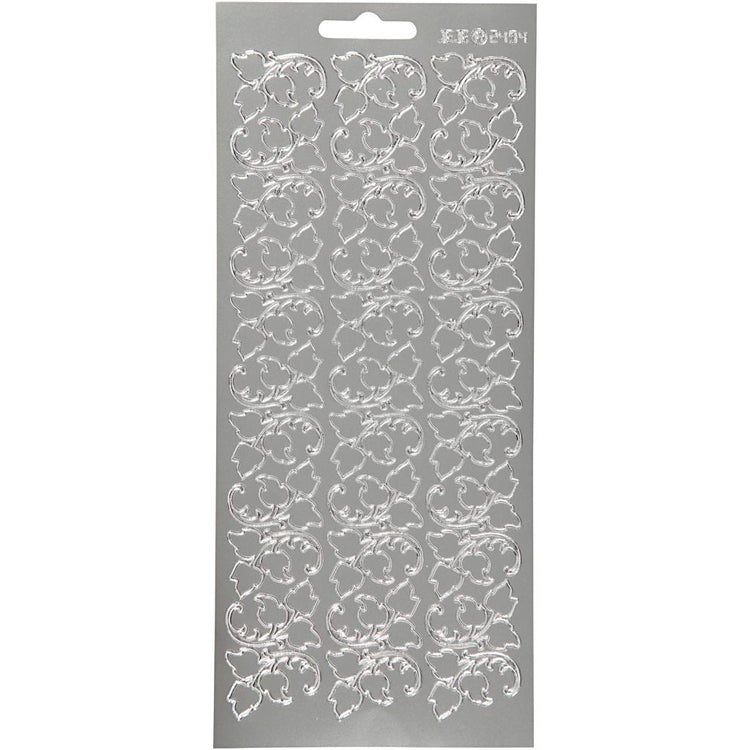 Stickers, bladeren, vel 10x23 cm, zilver, 1 vel
