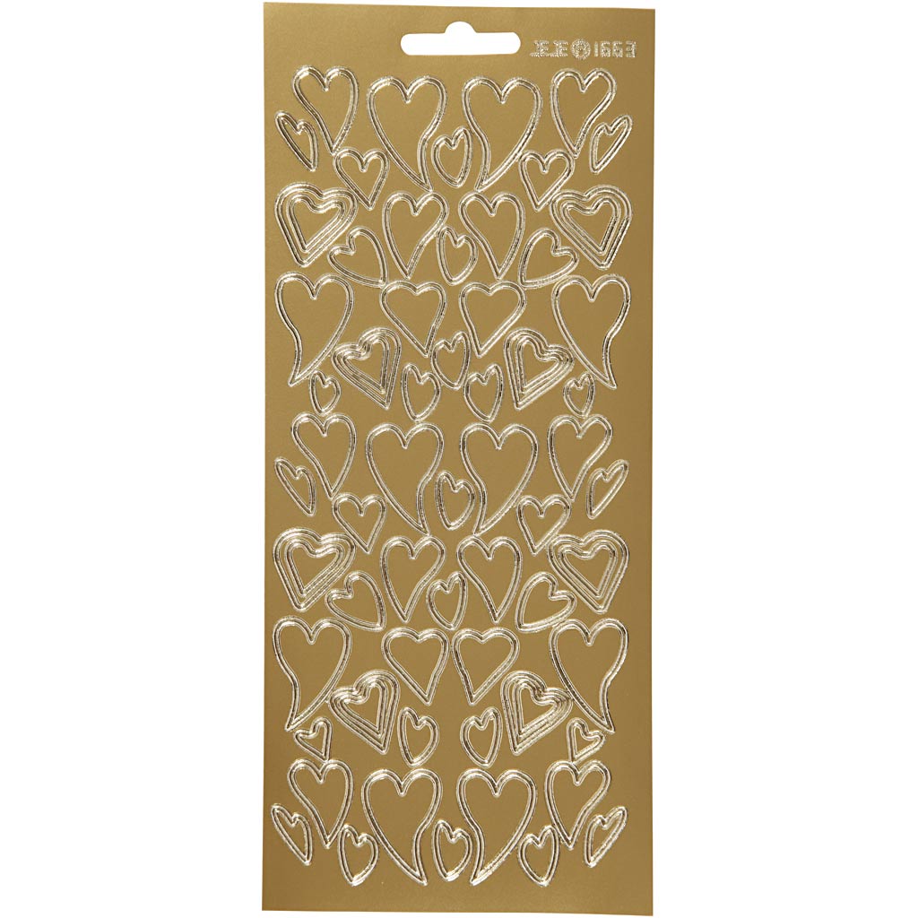 Pegatinas Creativ Company, corazones, hoja 10x23 cm, dorado, 1 hoja