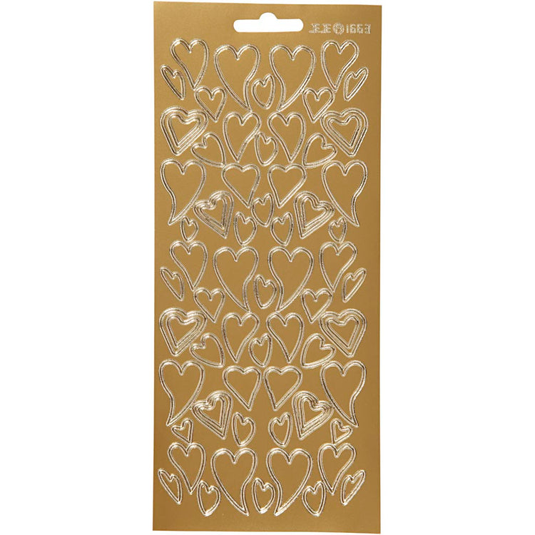 Stickers, harten, vel 10x23 cm, goud, 1 vel