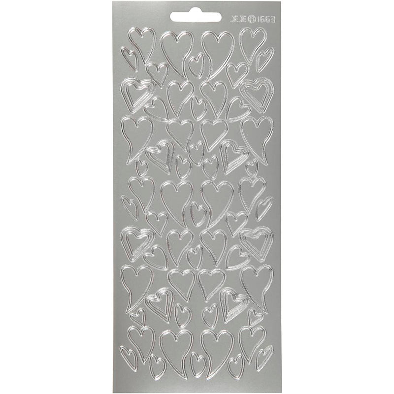 Pegatinas de empresa Creativ, corazones, hoja 10x23 cm, plata, 1 hoja