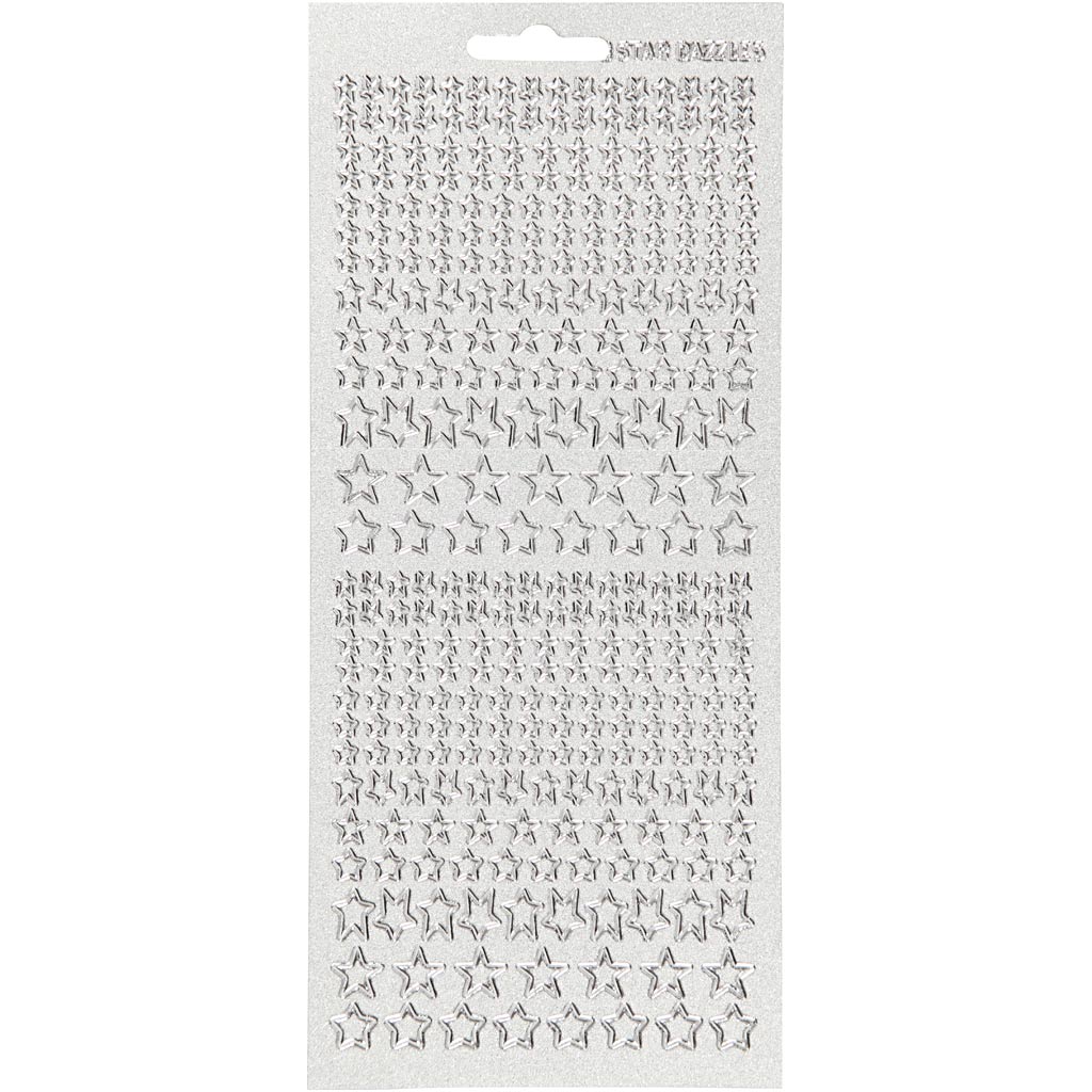 Stickers, sterren, vel 10x23 cm, zilver, 1 vel