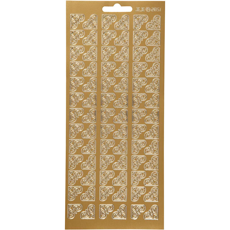 Stickers, hoeken, vel 10x23 cm, goud, 1 vel