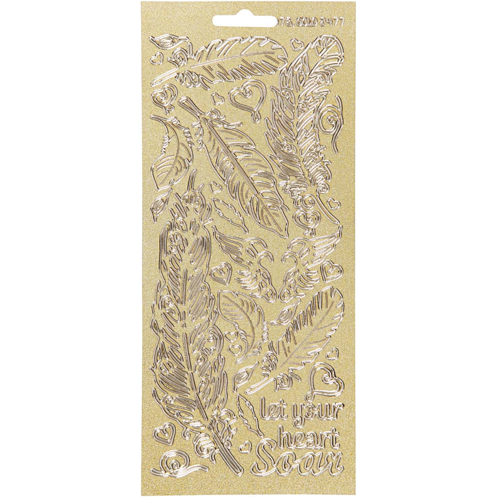 Adesivi aziendali Creativ, piume, foglio 10x23 cm, oro, 1 foglio