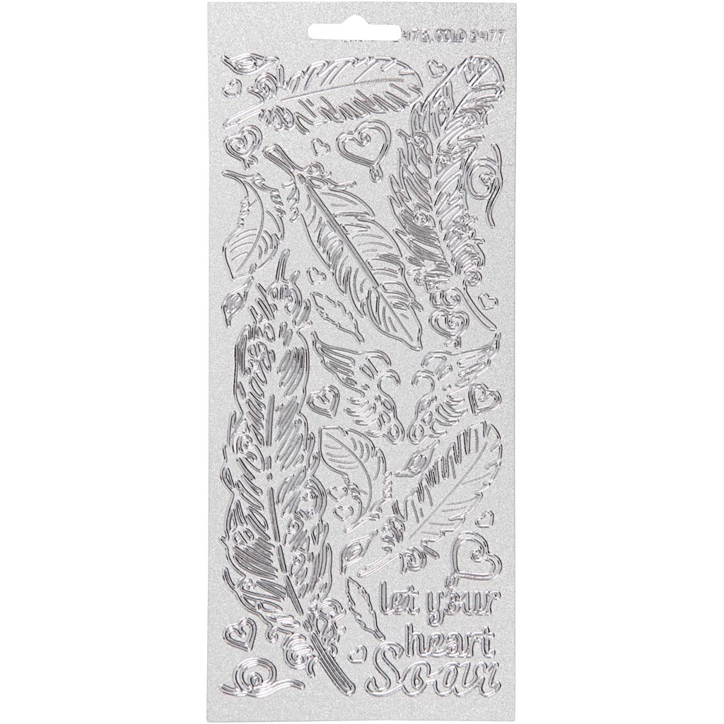 Adesivi aziendali Creativ, piume, foglio 10x23 cm, argento, 1 foglio