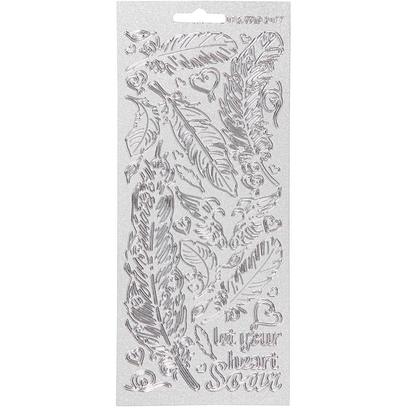 Pegatinas Creativ Company, plumas, hoja 10x23 cm, plata, 1 hoja