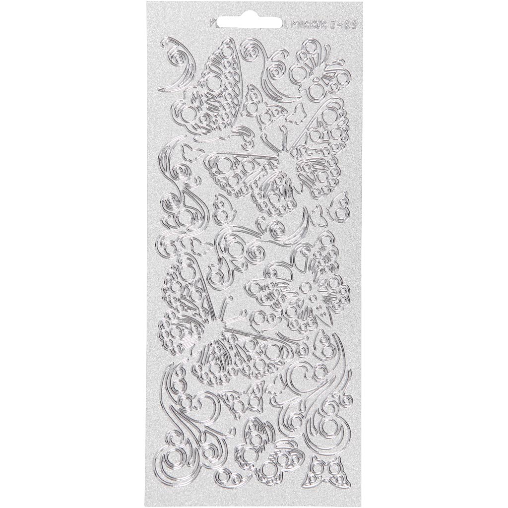 Adesivi aziendali Creativ, farfalle, foglio 10x23 cm, argento, 1 foglio