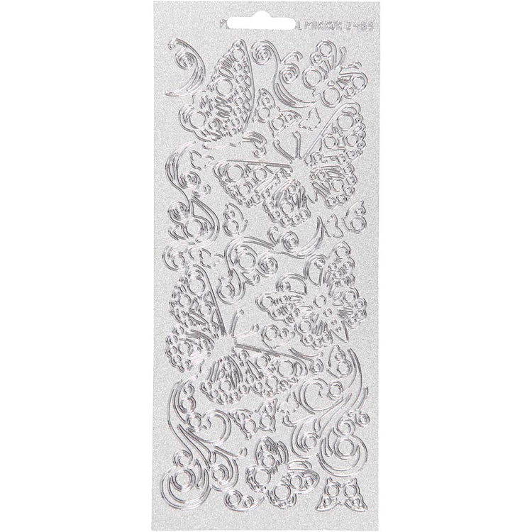 Stickers, vlinders, vel 10x23 cm, zilver, 1 vel