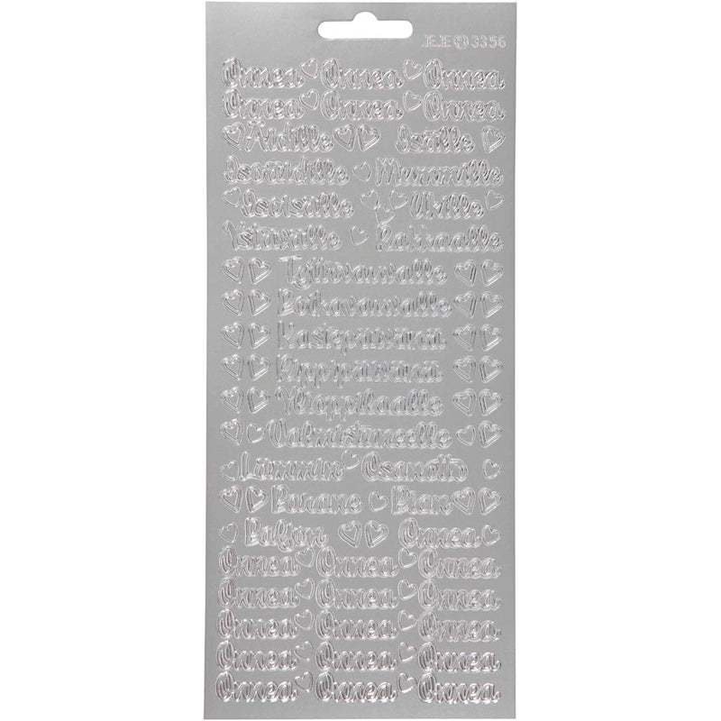 Pegatinas de empresa Creativ, onnea Aidille, hoja 10x23 cm, plata, 1 hoja