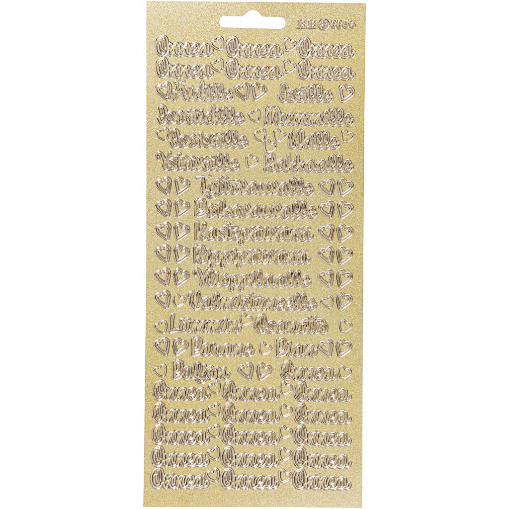 Adesivi aziendali Creativ, onnea aiutille, foglio 10x23 cm, oro, 1 foglio