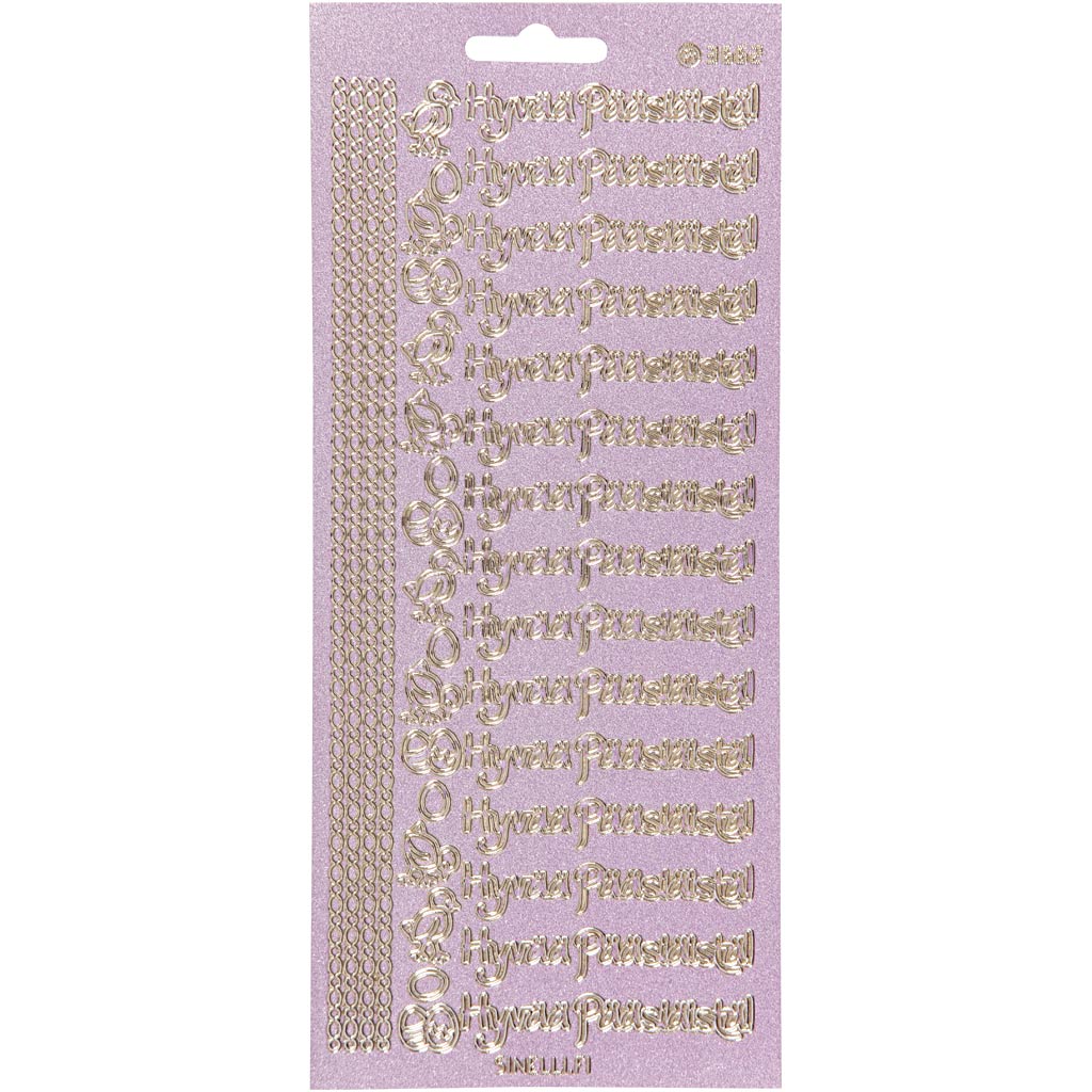 Stickers, hyvaa pääsiäistä, vel 10x23 cm, goud, 1 vel