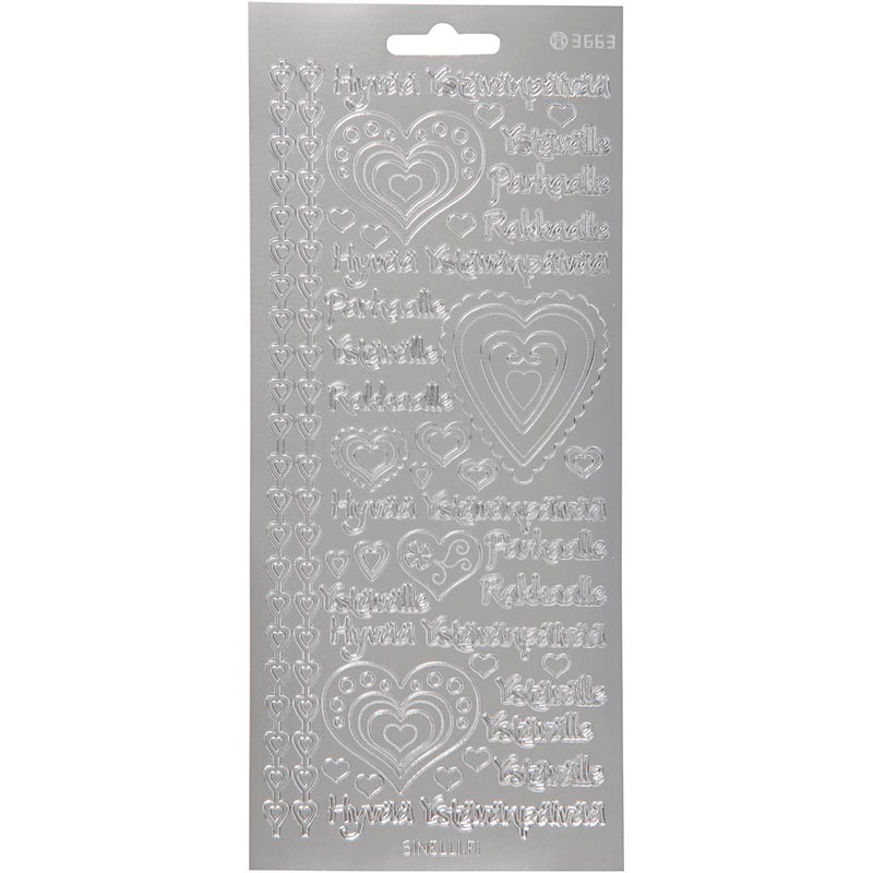 Pegatinas de empresa Creativ, hyvaa ystävänpäivää, hoja 10x23 cm, plata, 1 hoja