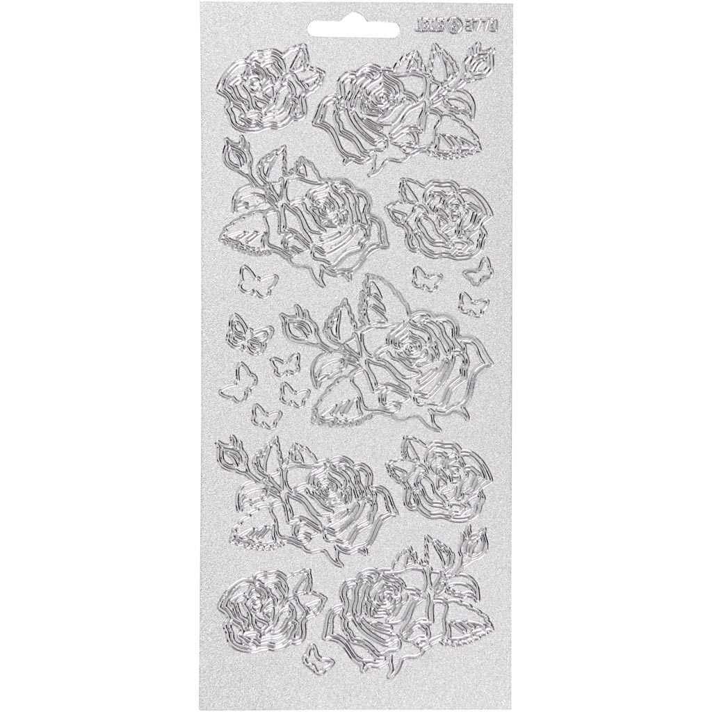 Adesivi aziendali Creativ, rose, foglio 10x23 cm, argento, 1 foglio