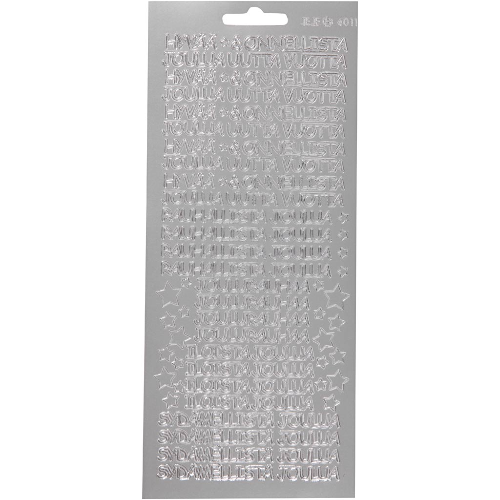 Pegatinas de empresa Creativ, hyvaa onnelista, hoja 10x23 cm, plata, 1 hoja
