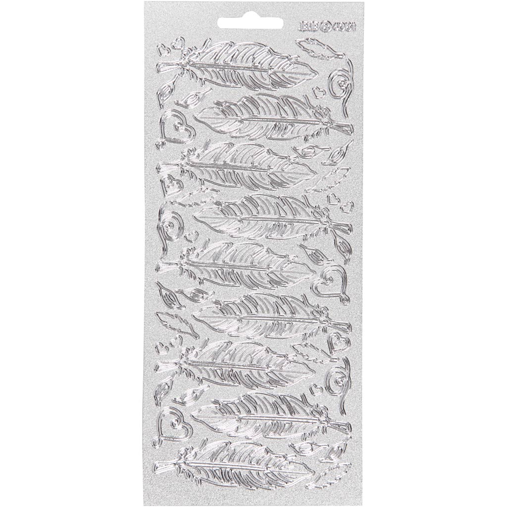 Pegatinas Creativ Company, plumas, hoja 10x23 cm, plata, 1 hoja