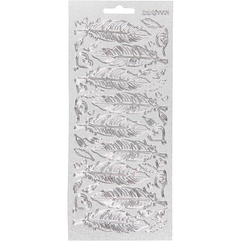 Pegatinas Creativ Company, plumas, hoja 10x23 cm, plata, 1 hoja