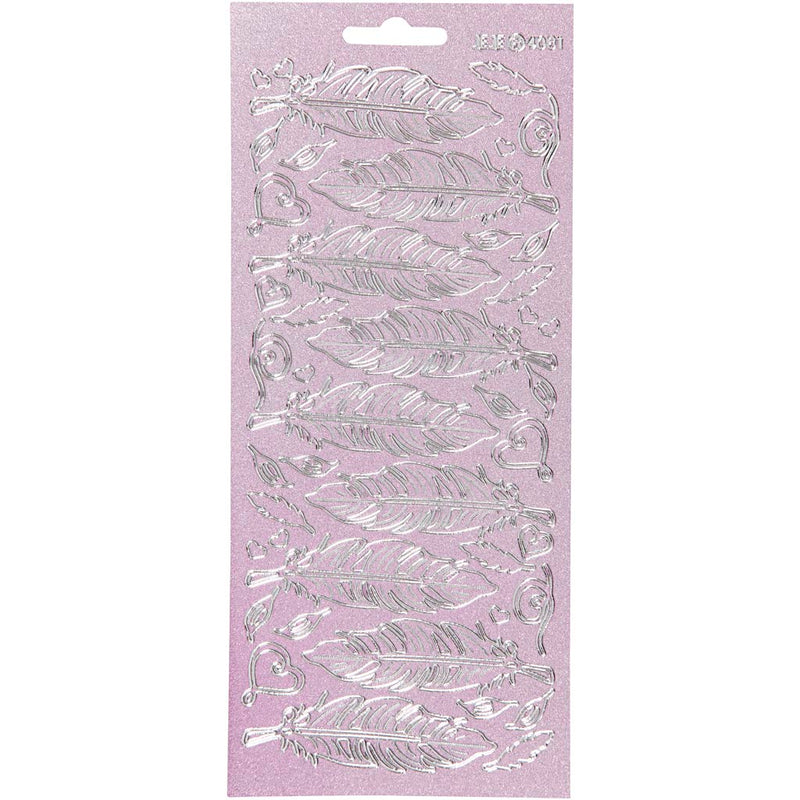 Stickers, veren, vel 10x23 cm, zilver, 1 vel