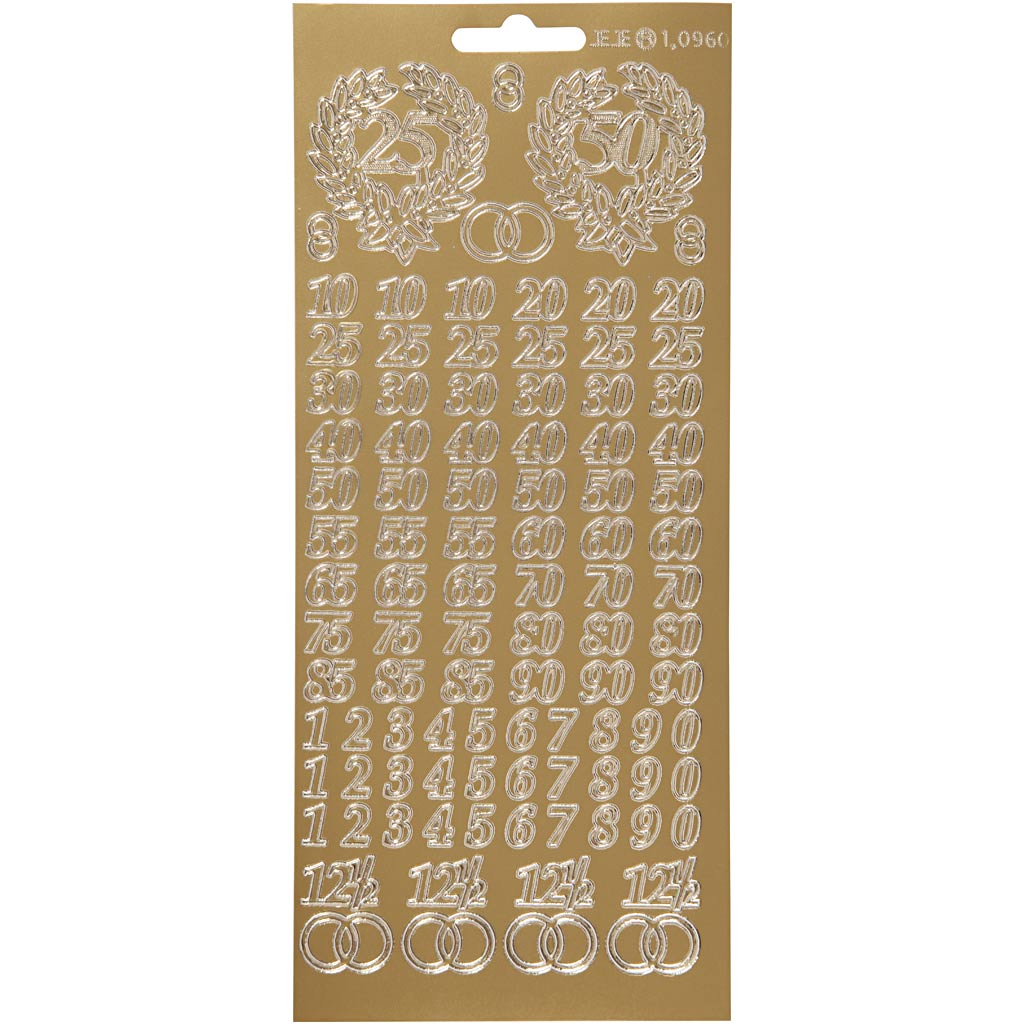 Adesivi aziendali Creativ, anniversario, foglio 10x23 cm, oro, 1 foglio
