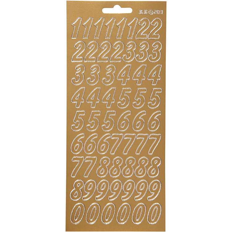 Stickers, cijfers, vel 10x23 cm, goud, 1 vel