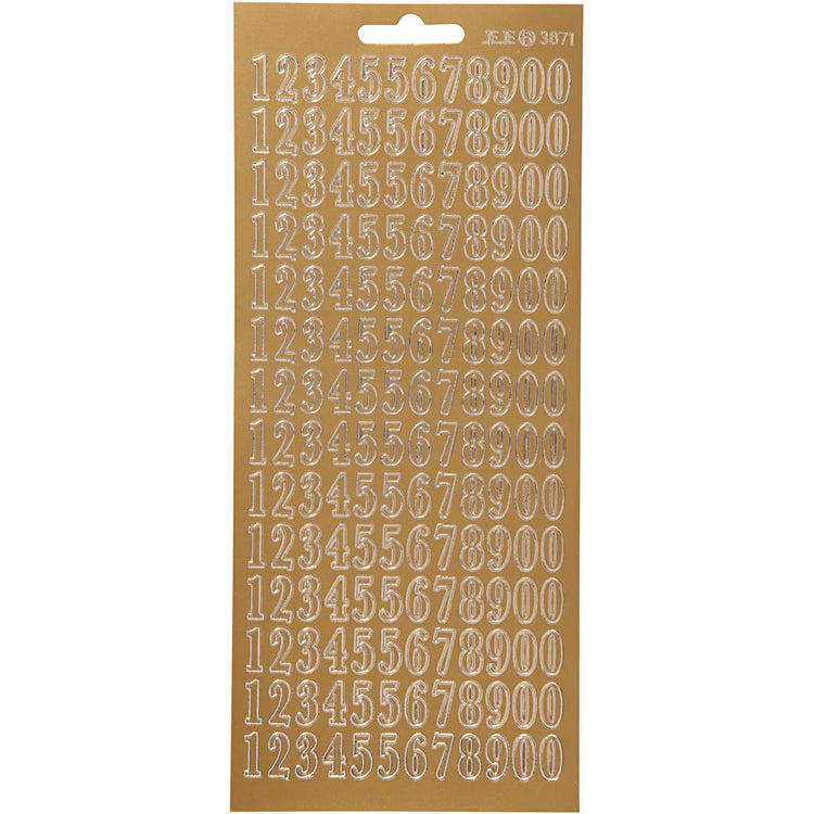 Stickers, cijfers, vel 10x23 cm, goud, 1 vel