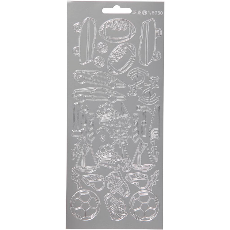 Stickers, sport, vel 10x23 cm, zilver, 1 vel