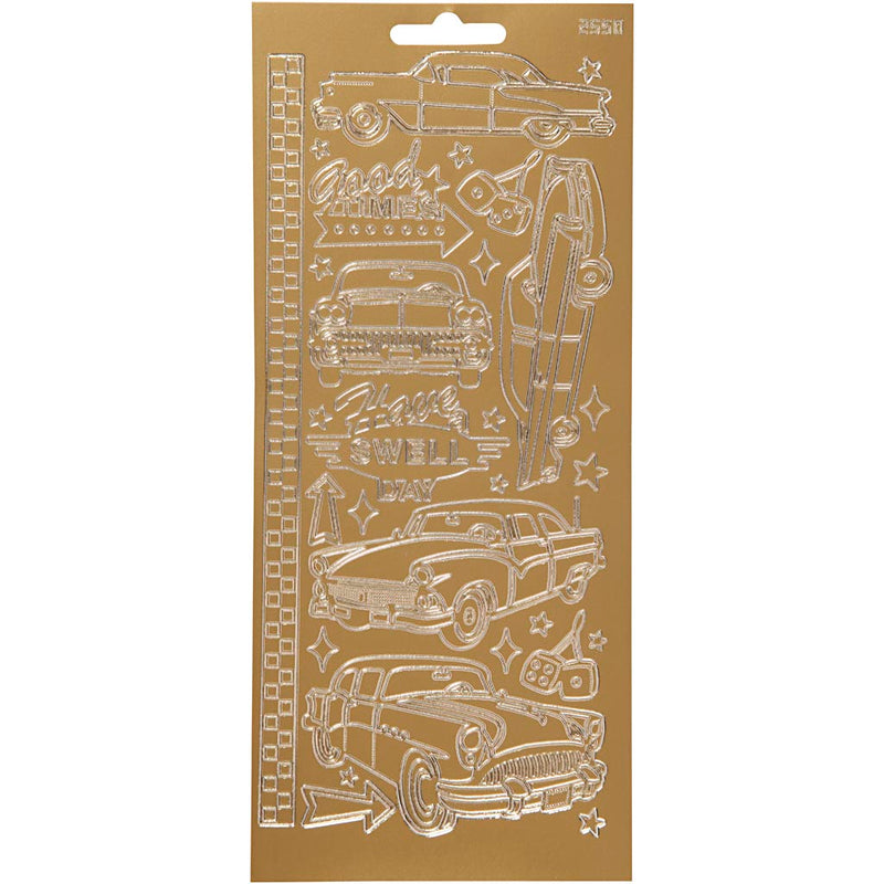 Pegatinas Creativ de empresa, coches, hoja 10x23 cm, dorado, 1 hoja