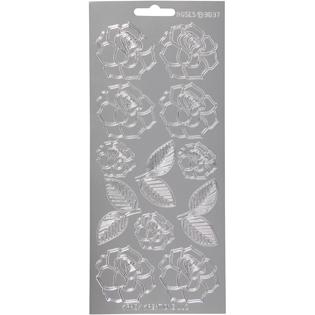 Adesivi aziendali Creativ, rose, foglio 10x23 cm, argento, 1 foglio