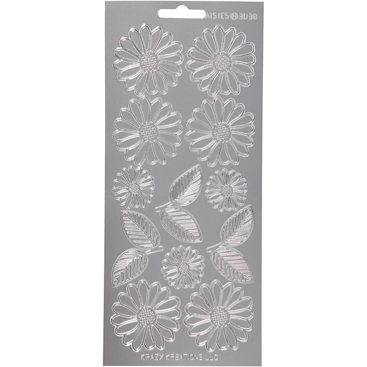 Stickers, margrieten, vel 10x23 cm, zilver, 1 vel