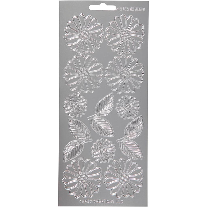 Pegatinas Creativ Company, margaritas, hoja 10x23 cm, plata, 1 hoja