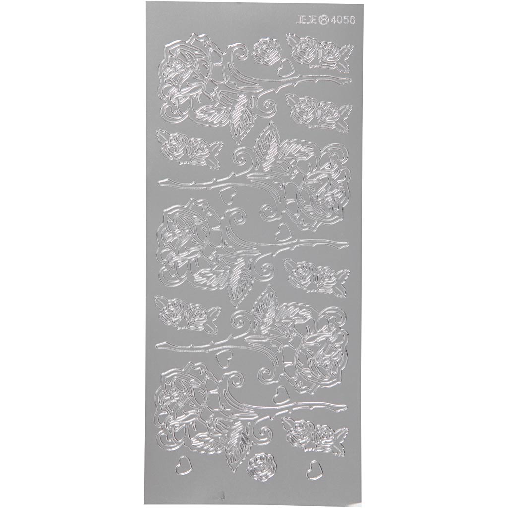 Adesivi aziendali Creativ, rose, foglio 10x23 cm, argento, 1 foglio