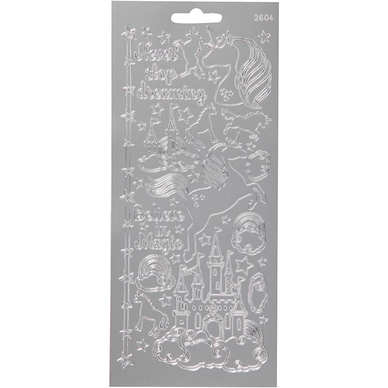 Pegatinas Creativ Company, unicornio, hoja 10x23 cm, plata, 1 hoja