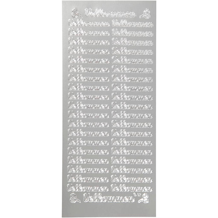 Stickers, velkommen, vel 10x23 cm, zilver, 1 vel