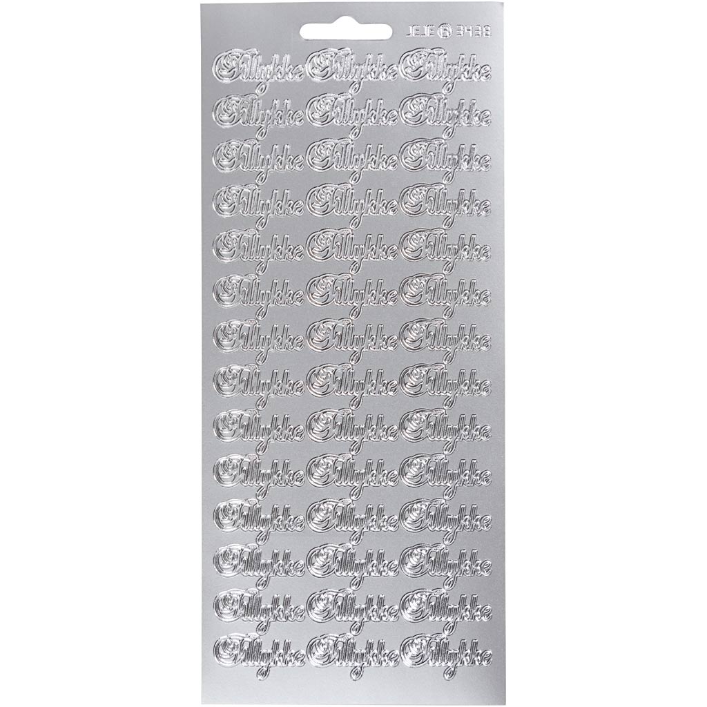Adesivi aziendali Creativ, tillykke, foglio 10x23 cm, argento, 1 foglio